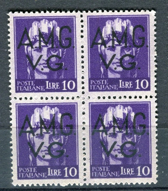 ITALY; 1947 Trieste Optd. issue fine MINT MNH Unmounted BLOCK of 4, 10L