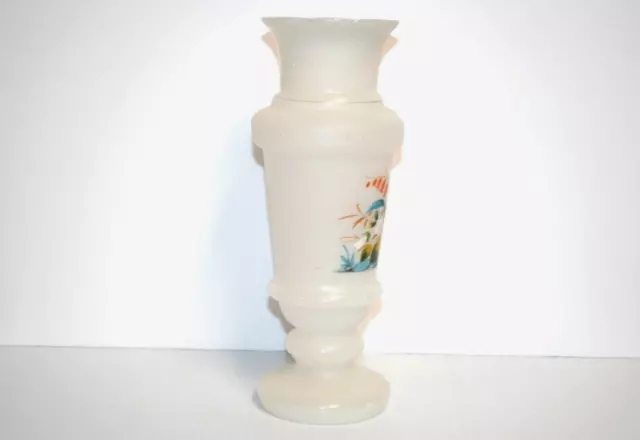 Antique Bristol Ware White Opaline Glass Vase Hand Painted Enamel Floral Foliage 3