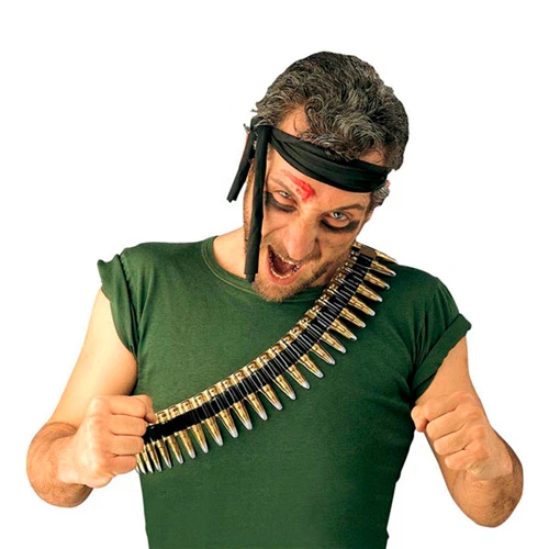Cintura Munizioni Dorata Cintura Proiettile Militare In Plastica Per Costume Rambo - Accessorio Fancy Dress Unisex, Colore Oro/Bronzo Cintura Proiettile Costume - Foto 6