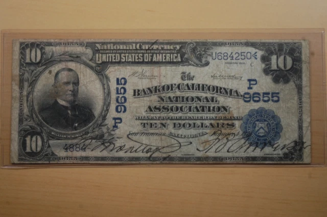 1902 National Currency Large 10 Ten Dollar bill note F-618 Blue Seal Date Back