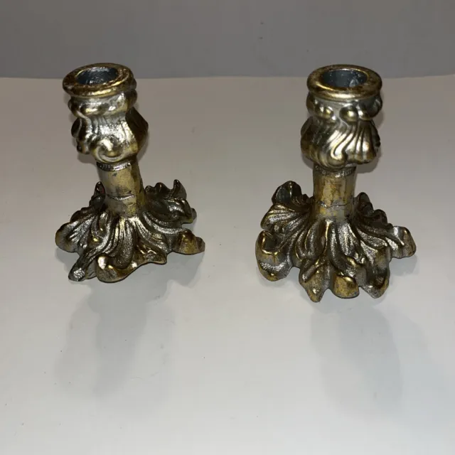 Pair of 2 Metal Candlesticks Victorian Candlestick Holders Over 1 Pound EACH