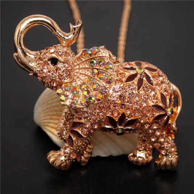 New Bling Rhinestone Flower Elephant Pendant Betsey Johnson Chain Necklace Gift