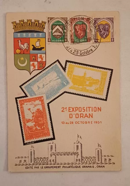 Carte postale 2e exposition philatélique d'Oran, 1951.