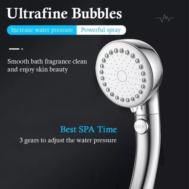 Pressurised Shower Head with Water Stop Button 3 Spray Mode Easy Fit Shower Head 2