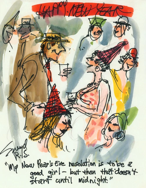 Doug Sneyd Signed Original Art Playboy Holiday Gag Rough Sketch ~ Happy New Year