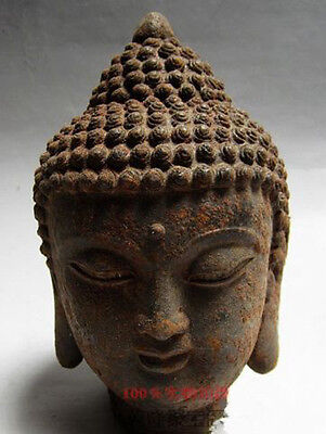 Old Buddhist Fengshui Iron Carved Buddha head Ironware Statue