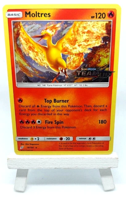 Moltres 19/181 Rare Holo Team Up Stamped Pokemon Card (SM Team Up)  - NM