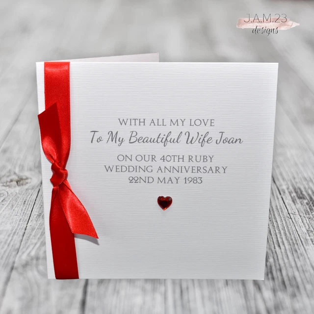 PERSONALISED RUBY 40TH Wedding Anniversary Card Husband Wife Couple £5. ...