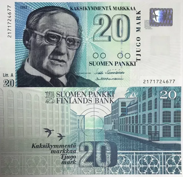 Finland 20 Markka 1993 Sign Hamalainen Heinonen P 123 UNC