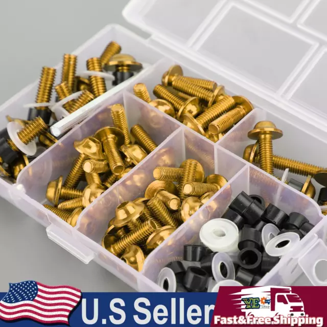 158pcs Fastener Clip Screw Bolt Kit Motorcycle Sportbike Windscreen Fairing Gold