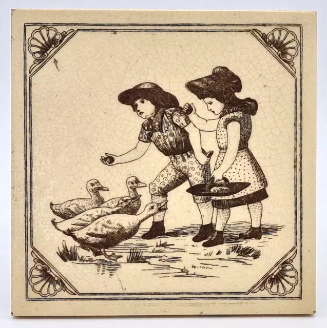 Victorian Tile Owen Gibbons For Maw & Co Broseley Salop, Reading Stories C1882