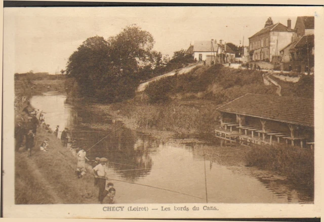 45 Checy Carte Postale Bords Du Canal Concours De Peche Lavoir 1949