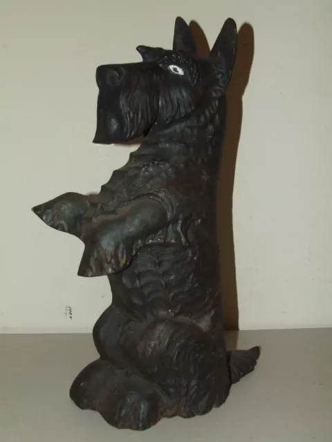 1930's Cast Iron Scotty Dog Large Figural Scottish Terrier Door Stop w/Glass Eye
