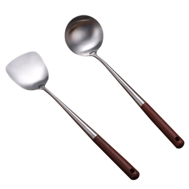 WOODEN COOKING UTENSIL Spatula& Ladle Wok Tool Set Chinese Wok Utensil ...