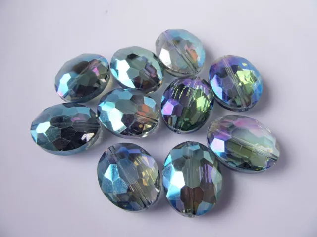 10pk Large 20x16mm Crystal Faceted Electroplate Glass Oval Beads Shimmer