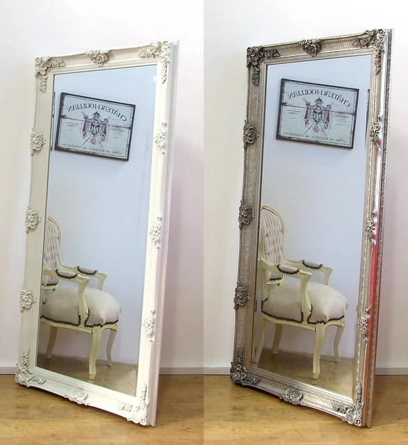 ABBEY LARGE SHABBY Chic Vintage Wall Leaner Mirror Cream Silver 65" x
