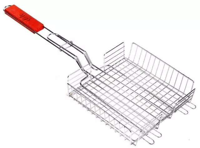 Barbecue Grill Basket BBQ Metal Outdoor Cooking Meat Grilling Rack 58x22.5x5cm