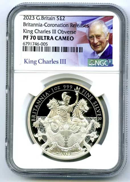 2023 S2Pd Gb Silver Proof Britannia Ngc Pf70 Uc King Charles Coronation Releases