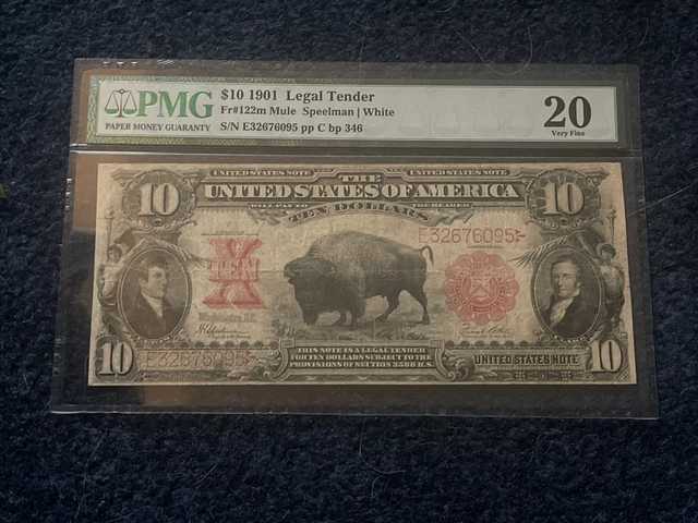 Series of 1901 $10 Bison Legal Tender Note ~ PMG Very Fine 20 ~ FR# 122m Mule