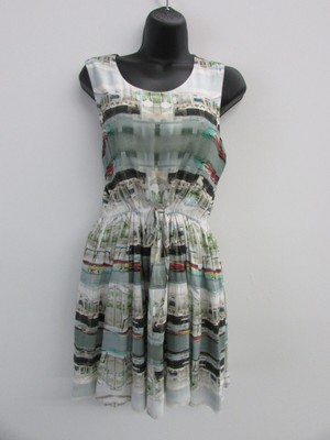 Paul & Joe Sister, Women Blouson Dress, Multi Color Picturesque Pockets Size 38