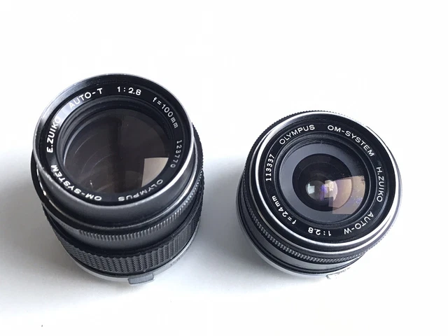 Lot 2 Objectifs OLYMPUS Auto-T E.ZUIKO 2.8 /100mm et H.ZUIKO 2.8 /24mm OM system