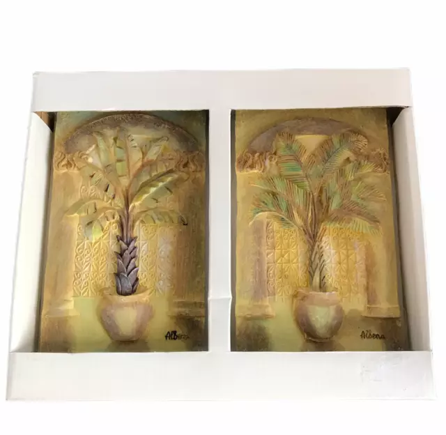 Albena Set of 2 Wall Plaques Potted Palm Trees Arbor Rectangle New in Box