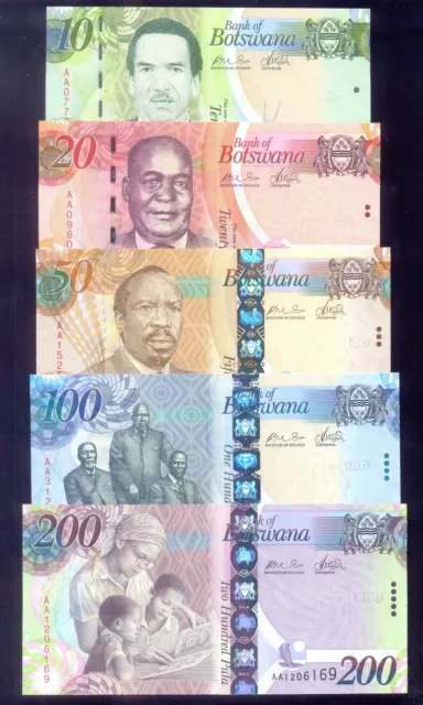 Botswana  10, 20, 50, 100, 200  Pula  2009   P30a, 31a, 32a, 33a, 34a   UNC