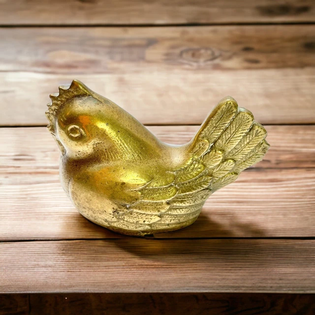 Vintage Small Solid Brass Hen/ Chicken Figure Paperweight 3” Tall X 3.5” Long