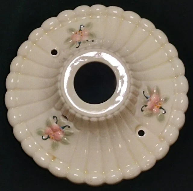 Antique Porcelier Round Flush Mount Porcelain Floral Light Fixture Art Deco