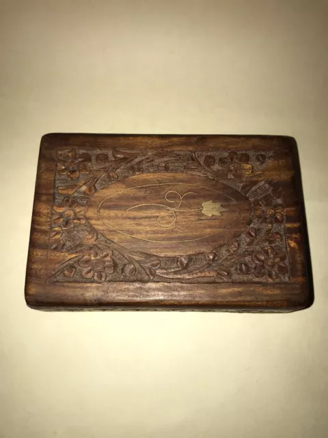 Vintage carved hand made wooden Indian trinket box.