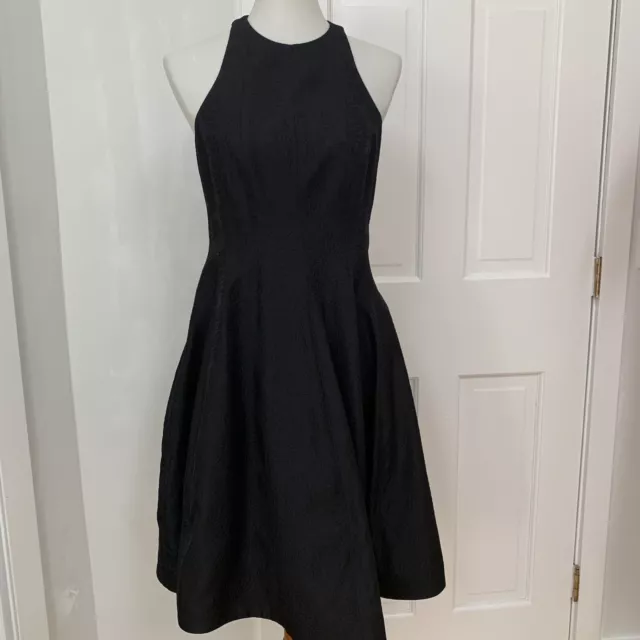 HALSTON Heritage Fit & Flare Black Halter Dress Size 8 Coctail Party Sleeveless