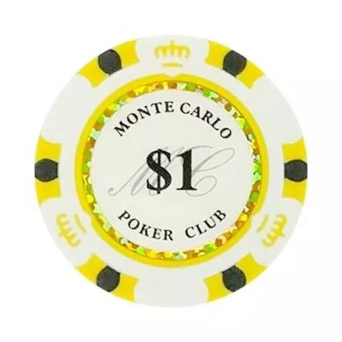 NEW 100 White Gold $1 Monte Carlo Smooth 14 Gram Clay Poker Chips - Exclusive