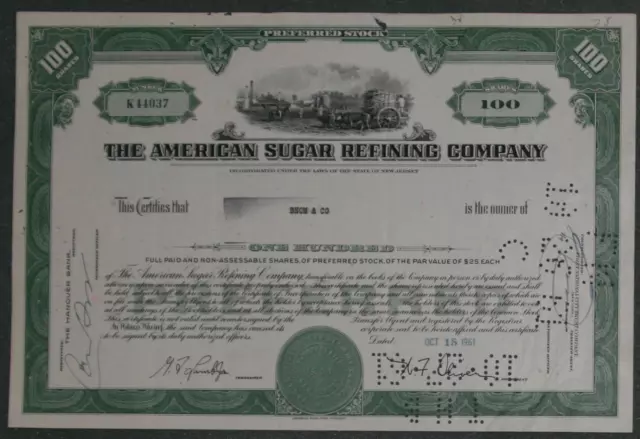 The American Sugar Refining Company 1961 100 Shares