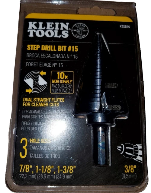 Klein Tools KTSB15 Step Drill Bit #15   7/8", 1-1/8", 1-3/8"
