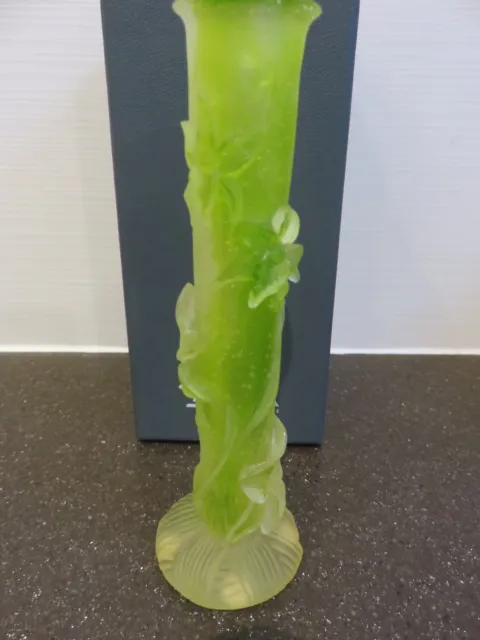 Daum Yellow/green Pate de Verre Orchid  bud vase - boxed & signed 6"