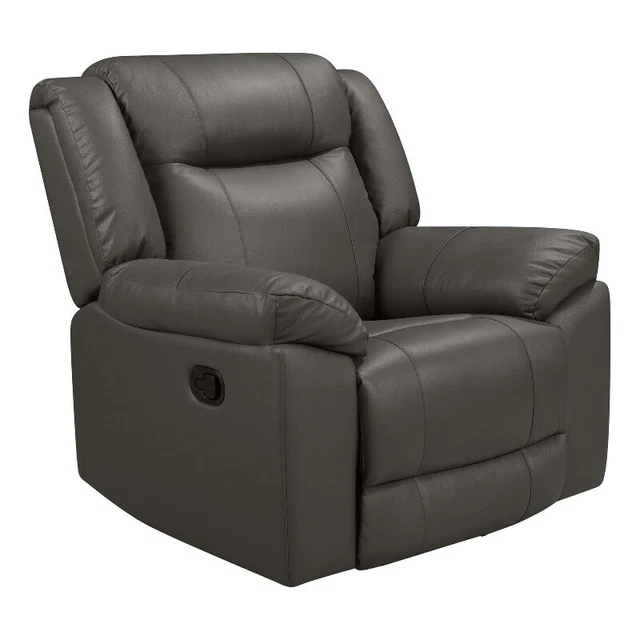 Tio 39 Inch Rocker Recliner Smooth Gray Real Leather Pocket Coil Seating