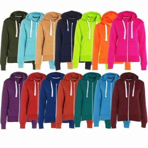 Donne Felpe con Cappuccio Tinta Unita Ragazze Zip Maglia Giacca Taglie Forti