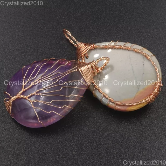 Natural Gemstones Tree Life Drop Reiki Chakra Healing Pendant Beads Rose Gold 3