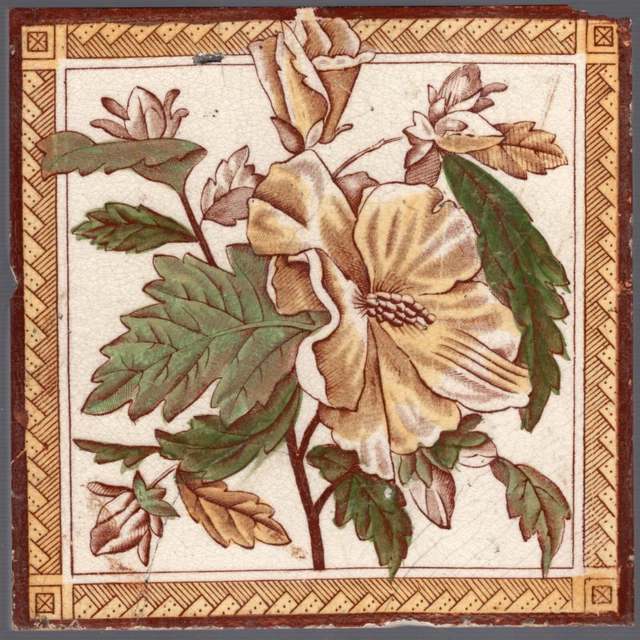 T & R Boote - c1885 - Hibiscus Flower - Antique Victorian Aesthetic Tinted Tile