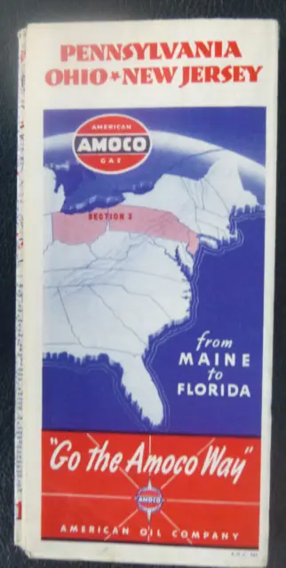 1942 Pennsylvania Ohio New Jersey road  map Amoco  oil gas