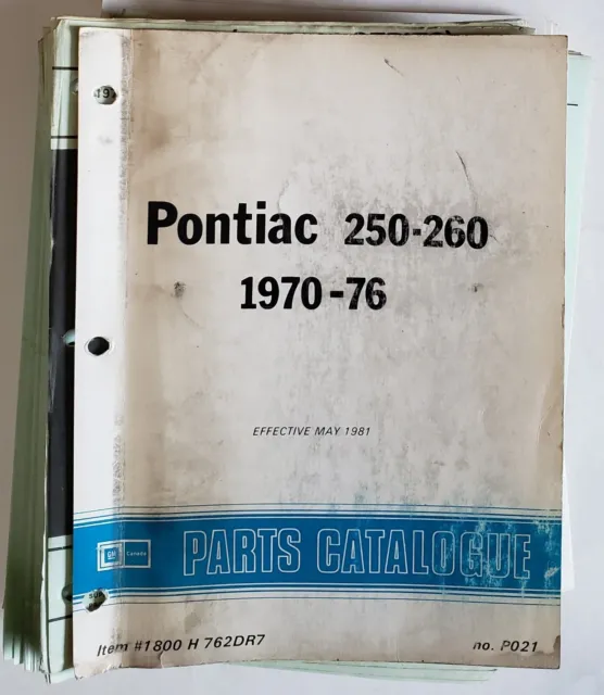 1970-76 GM Pontiac 250-260 Parts Catalog Dealer P021 Loose Sheets Canadian