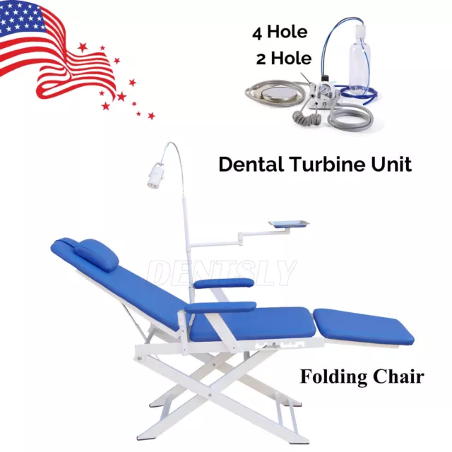 Sillón Dental Plegable+Luz LED/Unidad de Turbina Portátil Jeringa 3 Vías 2/4 H