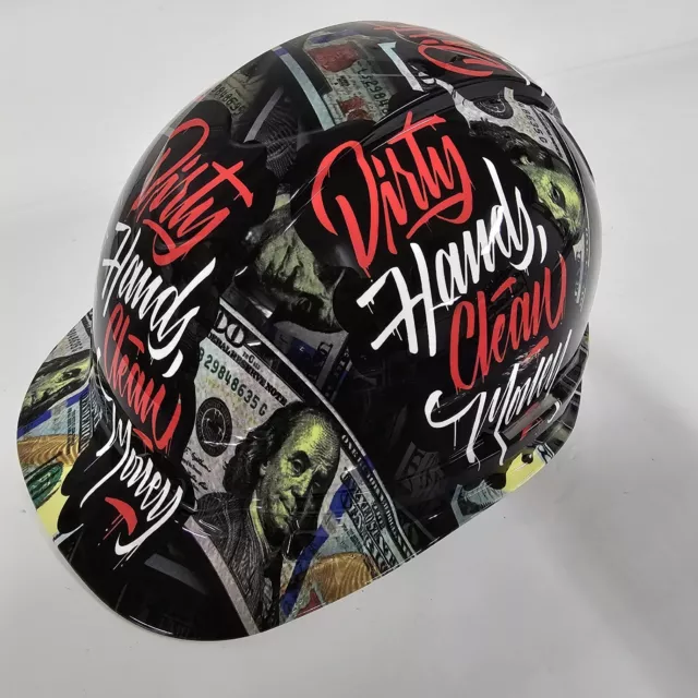 CAP STYLE hard hat custom hydro dipped IN DIRTY HANDS CLEAN MONEY NEW