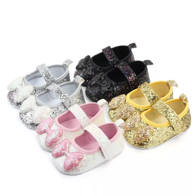 Infant Newborn Baby Princess Shoes Girl Soft Bowknot Sequin Bling Flat Shoes