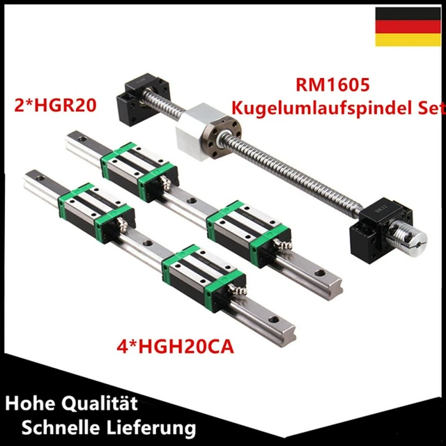 GooEquip Linearführung HGR20-200mm Linearschiene mit 4PCS Gleitblock 1PCS SFU1605-250mm Kugelumlaufspindel mit Kugelmutter, BF12/BK12 Unterstützung, DSG16H, Kupplung für 3D Drucker CNC Maschine