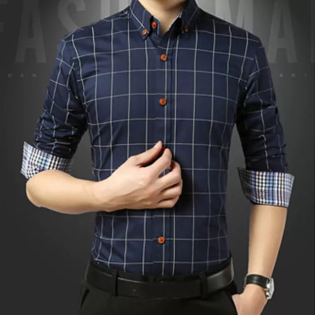 Camicia uomo a quadretti maniche lunghe formale medio abito business! Φ