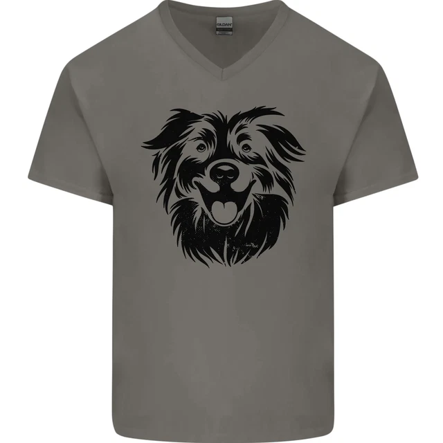 Australian Sheepdog Dogs Mens V-Neck Cotton T-Shirt
