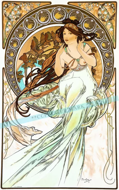 The Arts 1898 Music Vintage Poster Print Retro Style Art Nouveau Mucha  (a