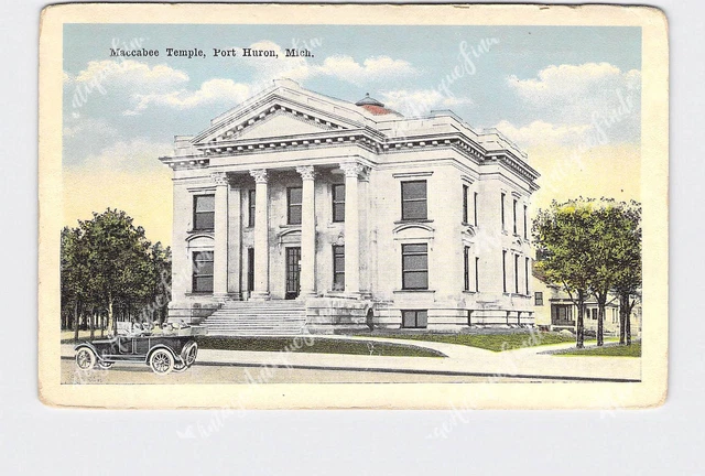 PPC Postcard MI Michigan Port Huron Maccabee Temple Exterior Street View Antique