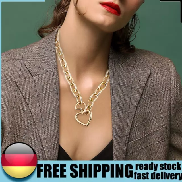 Alloy Chunky Chain Necklace Heart Pendant Fashion Women Charm Necklace for Gift